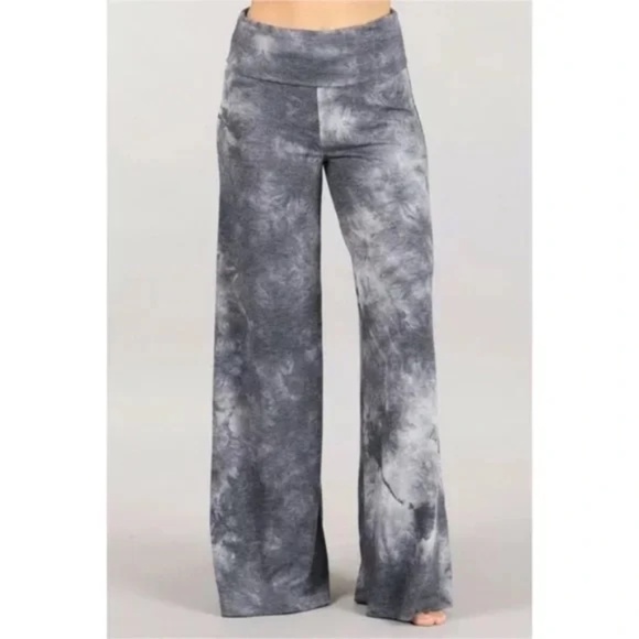 Gray Boho Wide Leg Relaxed Palazzo Lounge Pants - Picture 2 of 5
